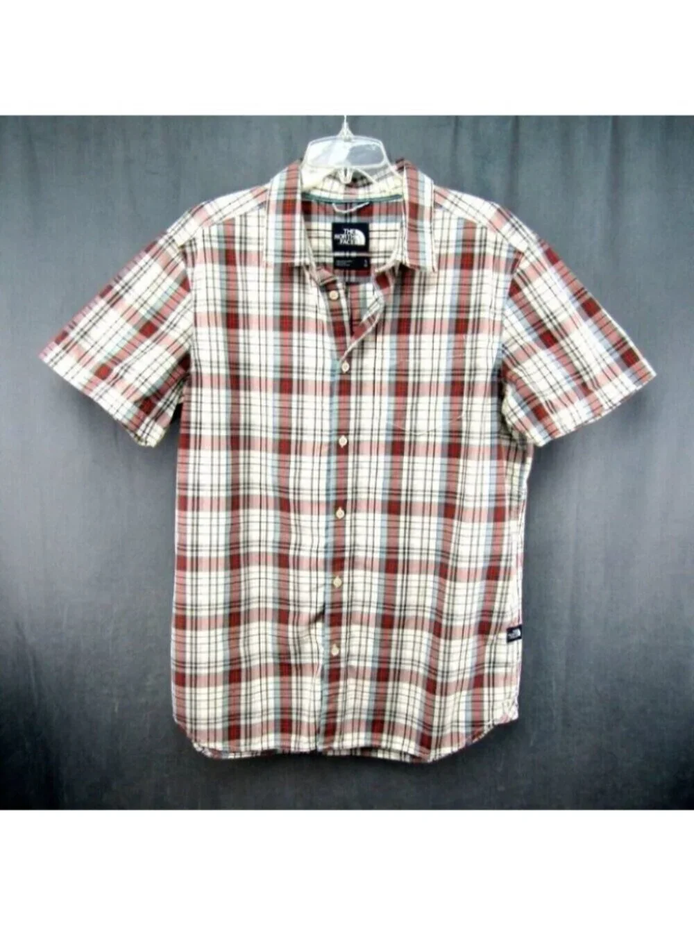 The North Face Red Blue Plaid Short Sleeve Button Up Shirt Mens Size L